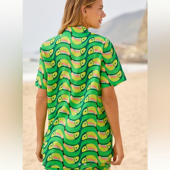 Farm Rio Tropical Green Toucan Print Shirt tubacana button down - Picture 9 of 9